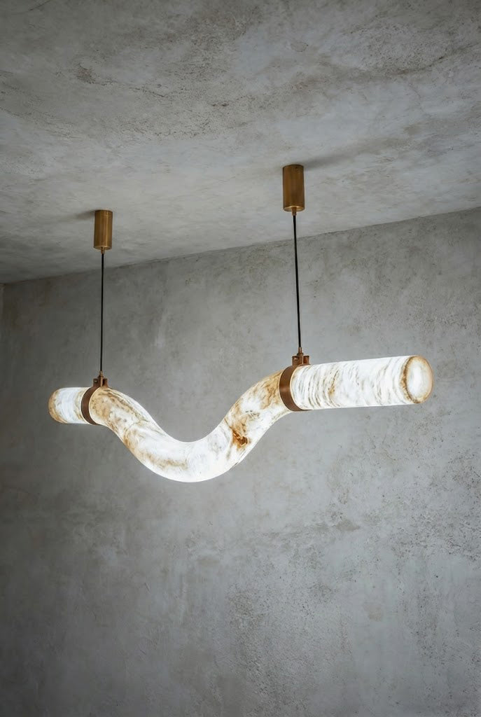 Contemporary Undulating Alabaster Tube Chandelier | Alabaster, Brass | Alternative isolated view on white background | vexa lamps