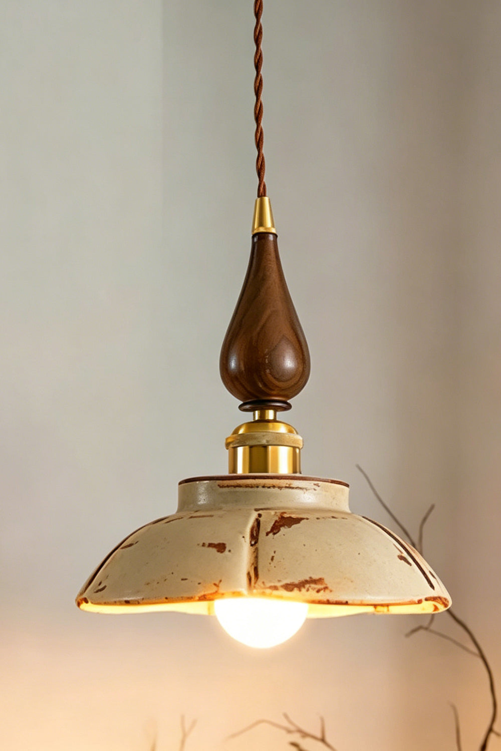 Lotus Ceramic Wood Pendant Light | detail | Samu Lamp