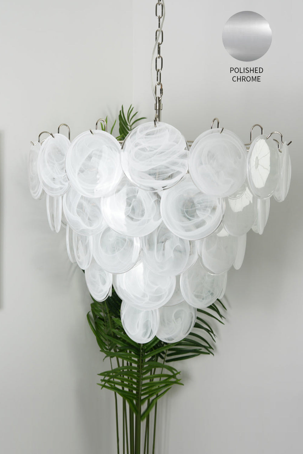White Art Disc Glass Chandelier - view 21 | vexalamps