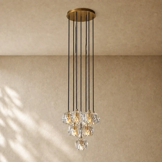 Boulee de Cristal Glass Round Cluster Chandelier - Lacquered Burnished Brass / 14’’ / Clear