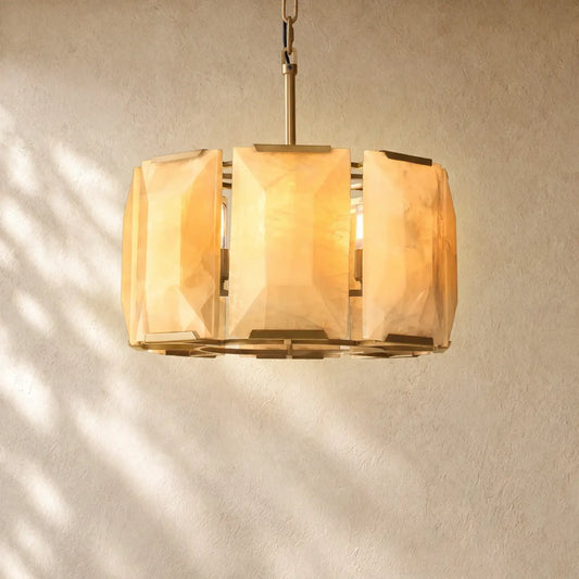 Hartley Alabaster Round Alabaster Chandelier - Lacquered Brass / 19’’