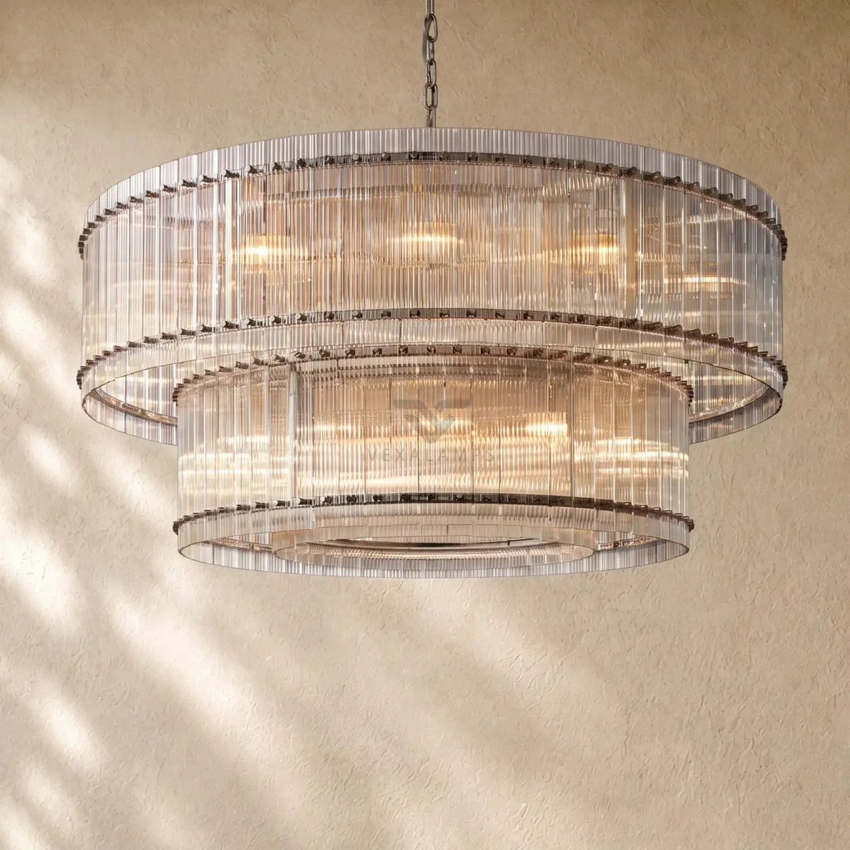 San Marcon Glass Two-Tier Round Chandelier