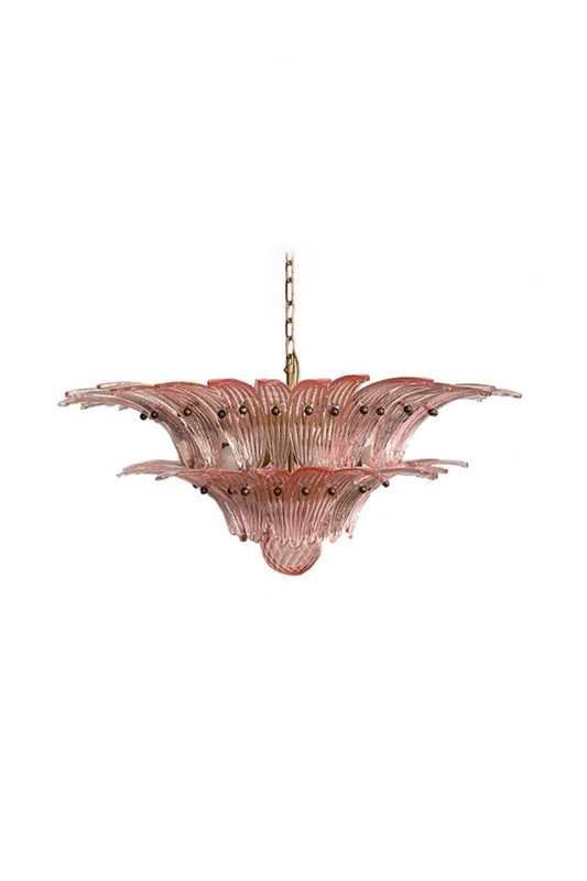 Vintage Art Pink Palm Leaf Glass Chandelier | vexalamps