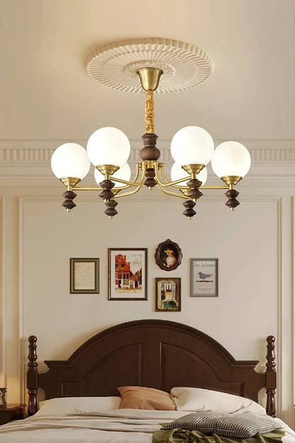 Vintage Globe Walnut Wood Chandelier - view 2 | vexalamps