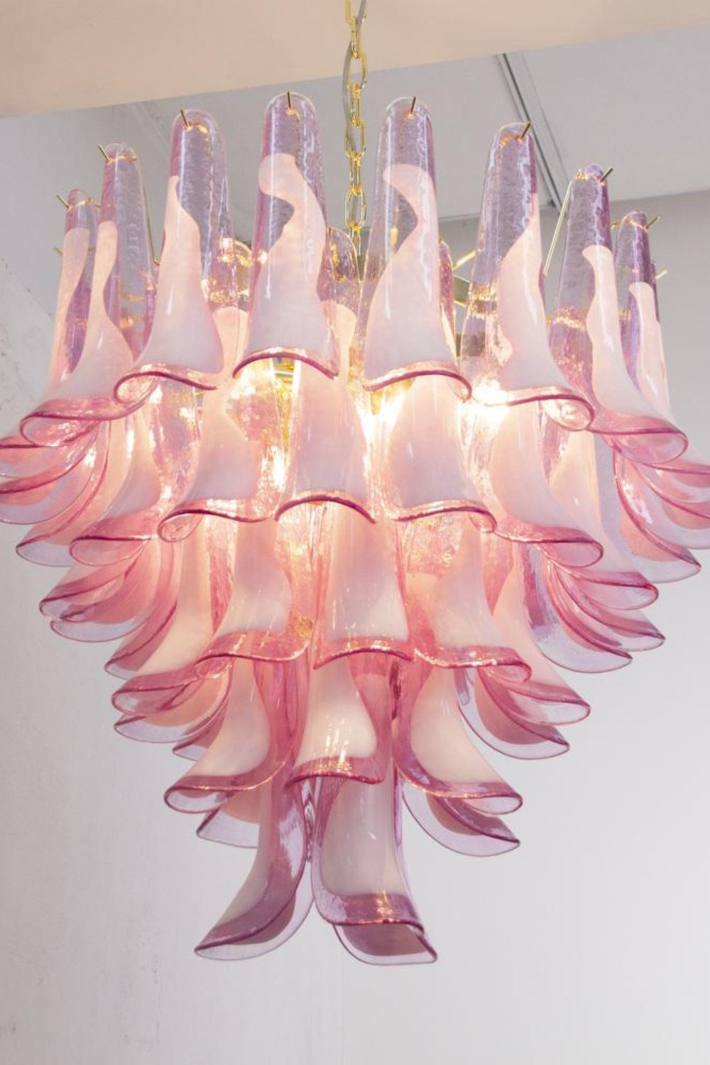Fuchsia and White Art Glass Petal Tiered Chandelier - view 7 | vexalamps