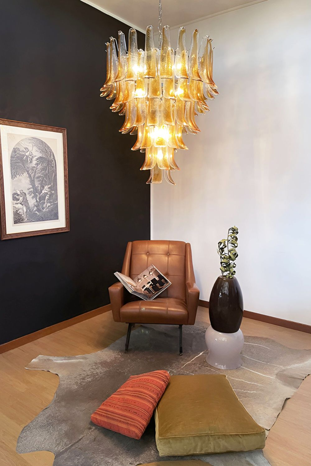 Amber Art Glass Petal Cascade Chandelier - view 3 | vexalamps