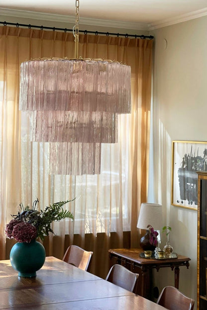 Art light pink glass tube chandelier - view 3 | vexalamps