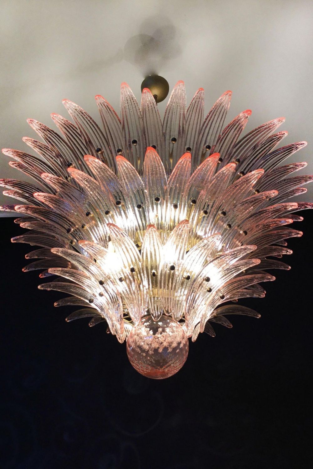 Art Vintage Palm Pink Triple Glass Chandelier - view 9 | vexalamps