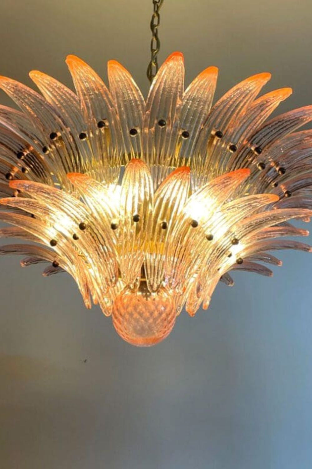 Vintage Art Pink Palm Leaf Glass Chandelier - view 8 | vexalamps