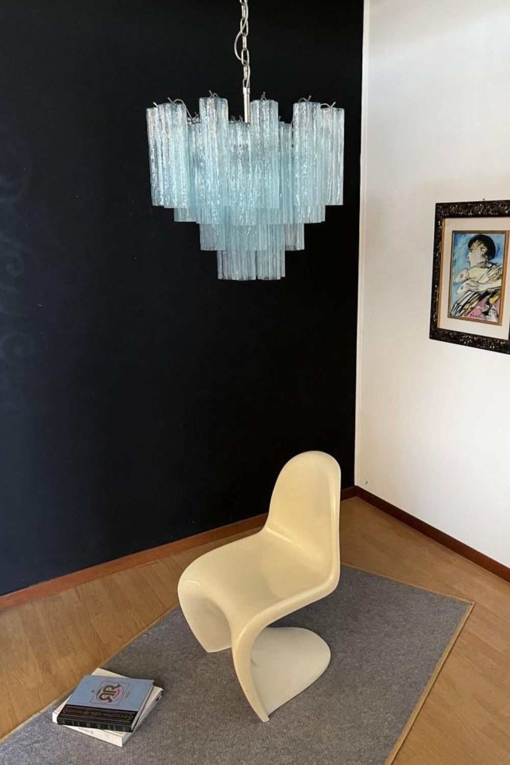 1990s Art blue glass tube chandelier - view 3 | vexalamps