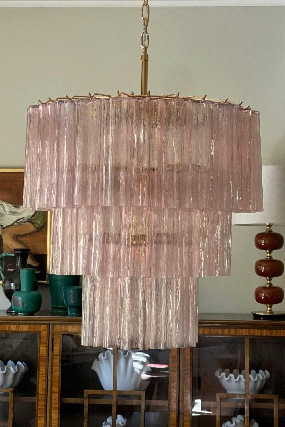 Art light pink glass tube chandelier - view 10 | vexalamps