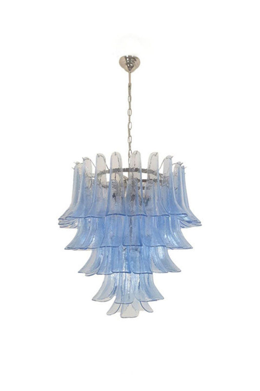 Vintage 1980s Blue Art Glass Petal Chandelier | vexalamps