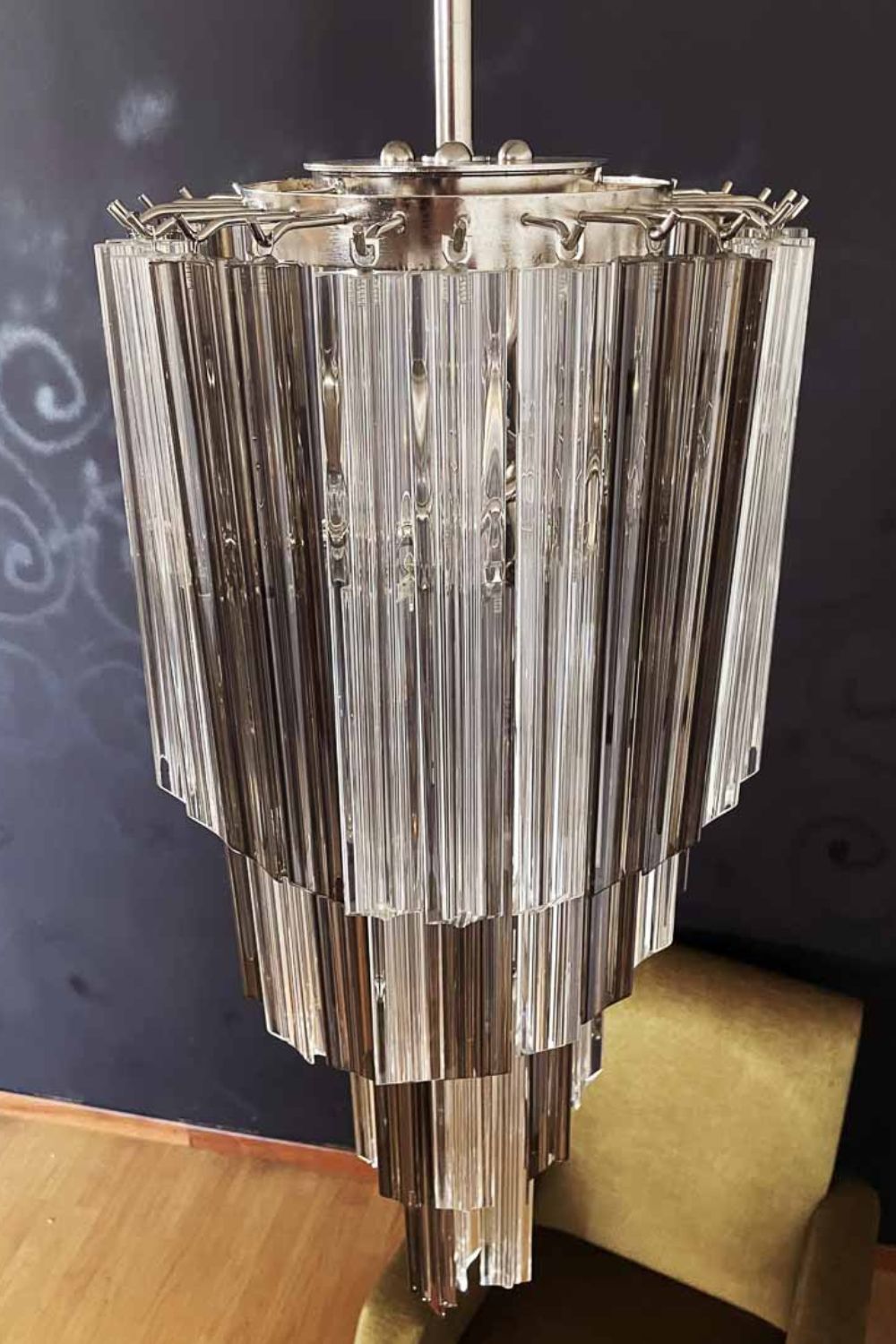 Vintage Smoked Art Glass Prism Spiral Chandelier - view 12 | vexalamps
