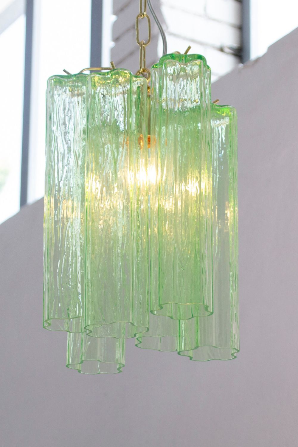 Italian Green Glass Tube Chandelier - view 4 | vexalamps
