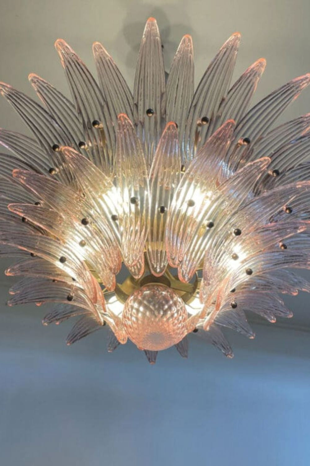 Vintage Art Pink Palm Leaf Glass Chandelier - view 12 | vexalamps