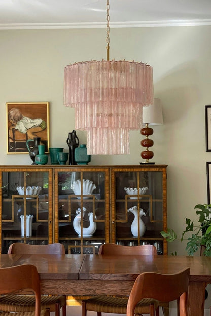Art light pink glass tube chandelier - view 2 | vexalamps