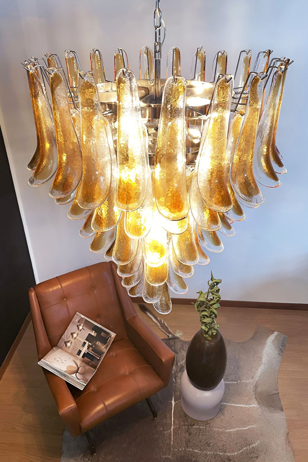 Amber Art Glass Petal Cascade Chandelier - view 5 | vexalamps