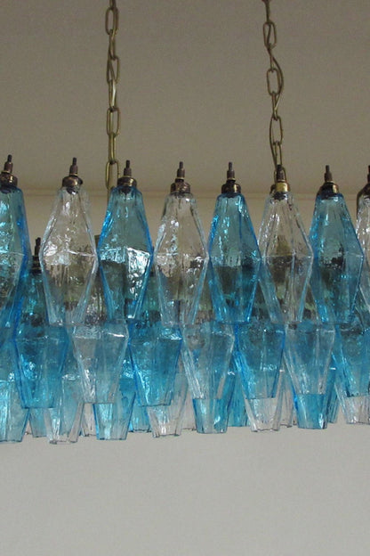 Vintage blue and clear glass Art Poliedri chandelier - view 13 | vexalamps