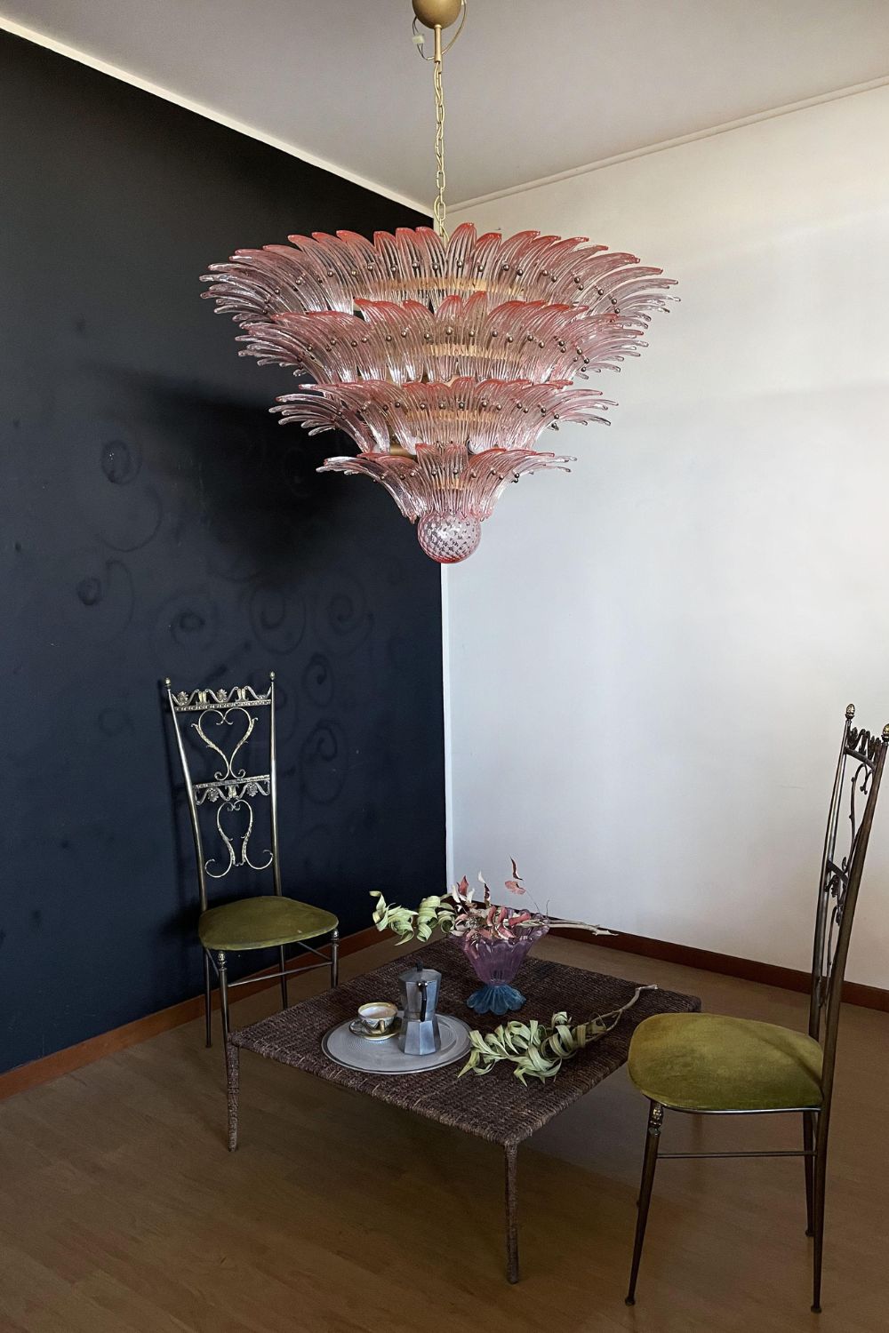 Art Four-tier pink glass palm leaf chandelier - view 3 | vexalamps