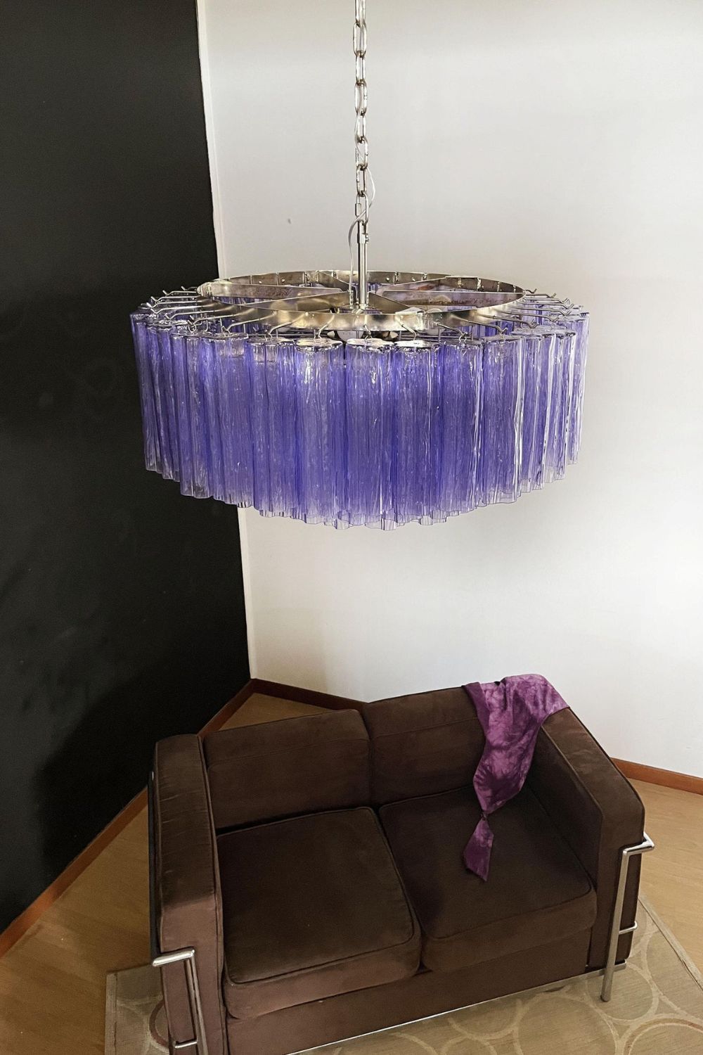 Italian Modernist Purple Art Glass Tube Chandelier - view 3 | vexalamps