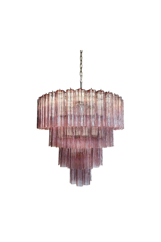 Large Pink Art Glass Tiered Chandelier | vexalamps