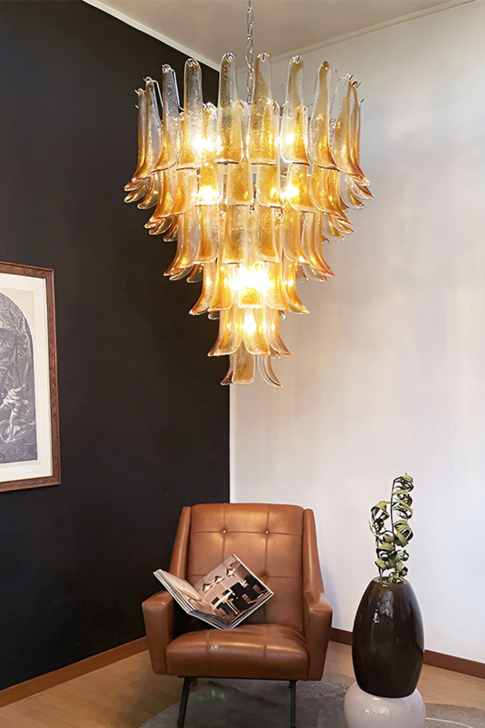 Amber Art Glass Petal Cascade Chandelier - view 2 | vexalamps