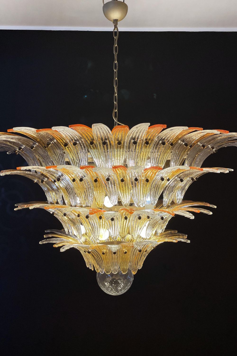 Amber and Clear Art Glass Palmette Chandelier - view 10 | vexalamps