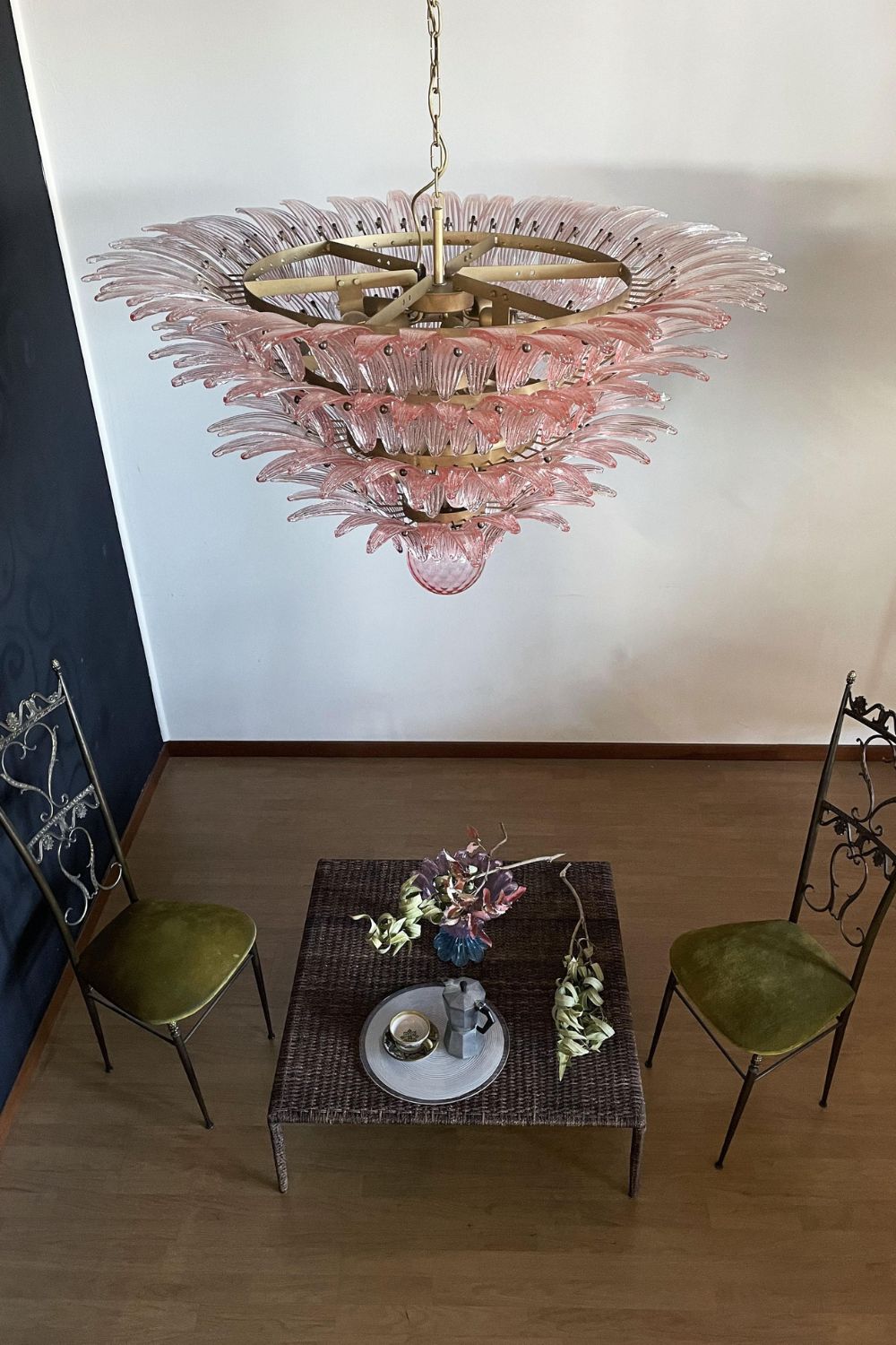 Art Four-tier pink glass palm leaf chandelier - view 5 | vexalamps