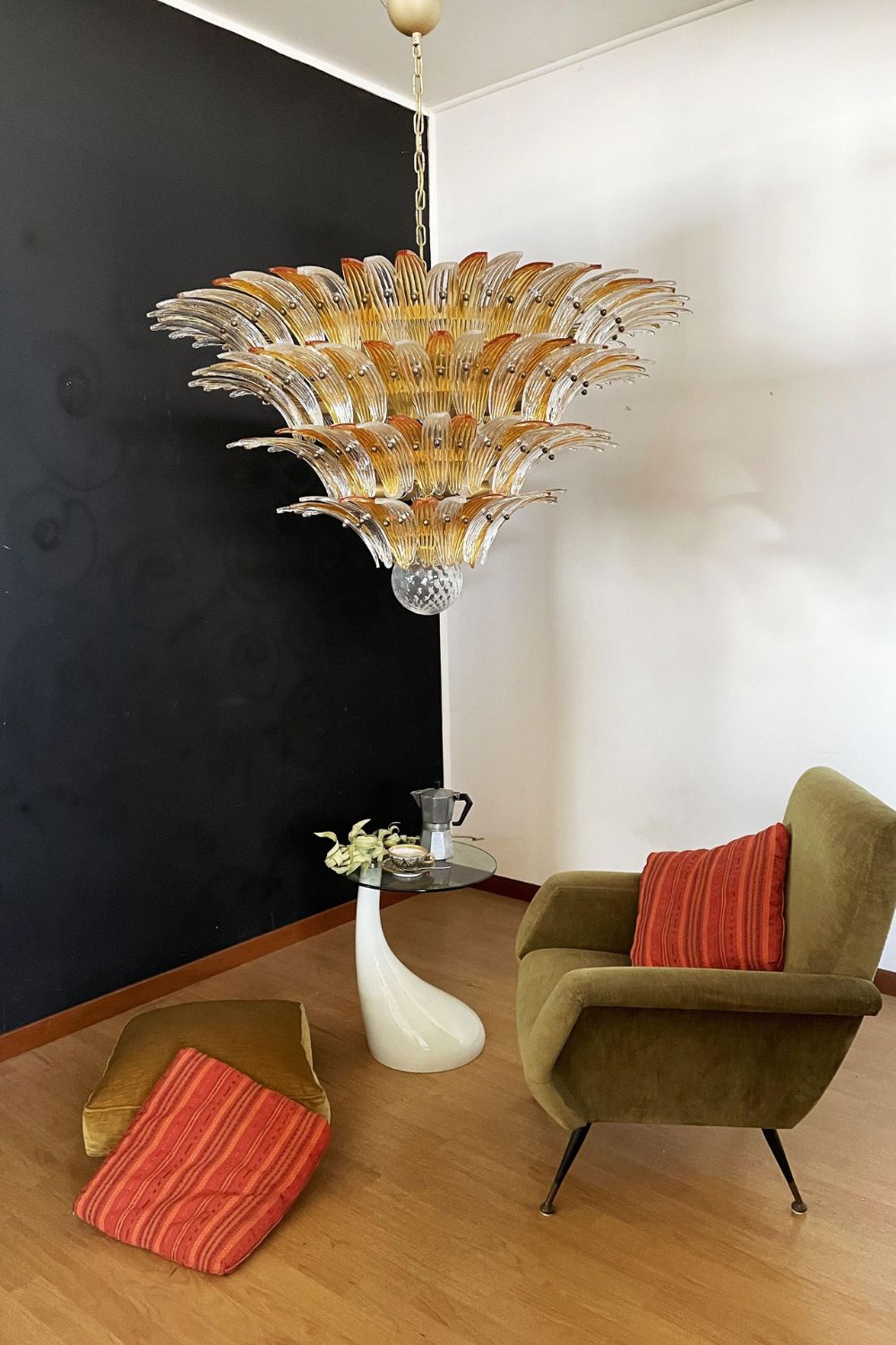 Amber and Clear Art Glass Palmette Chandelier - view 4 | vexalamps