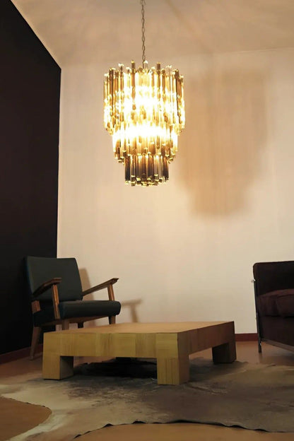 Smoked and Clear Art Glass Prism Chandelier - view 2 | vexalamps