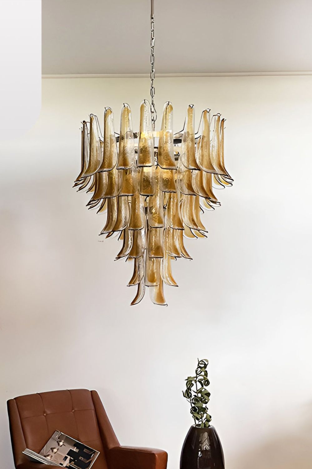 Amber Art Glass Petal Cascade Chandelier - view 4 | vexalamps