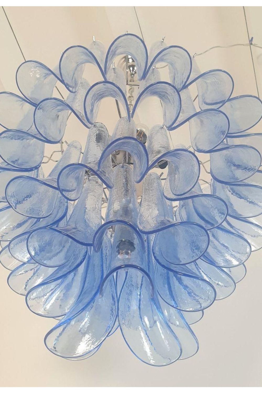 Vintage 1980s Blue Art Glass Petal Chandelier - view 8 | vexalamps