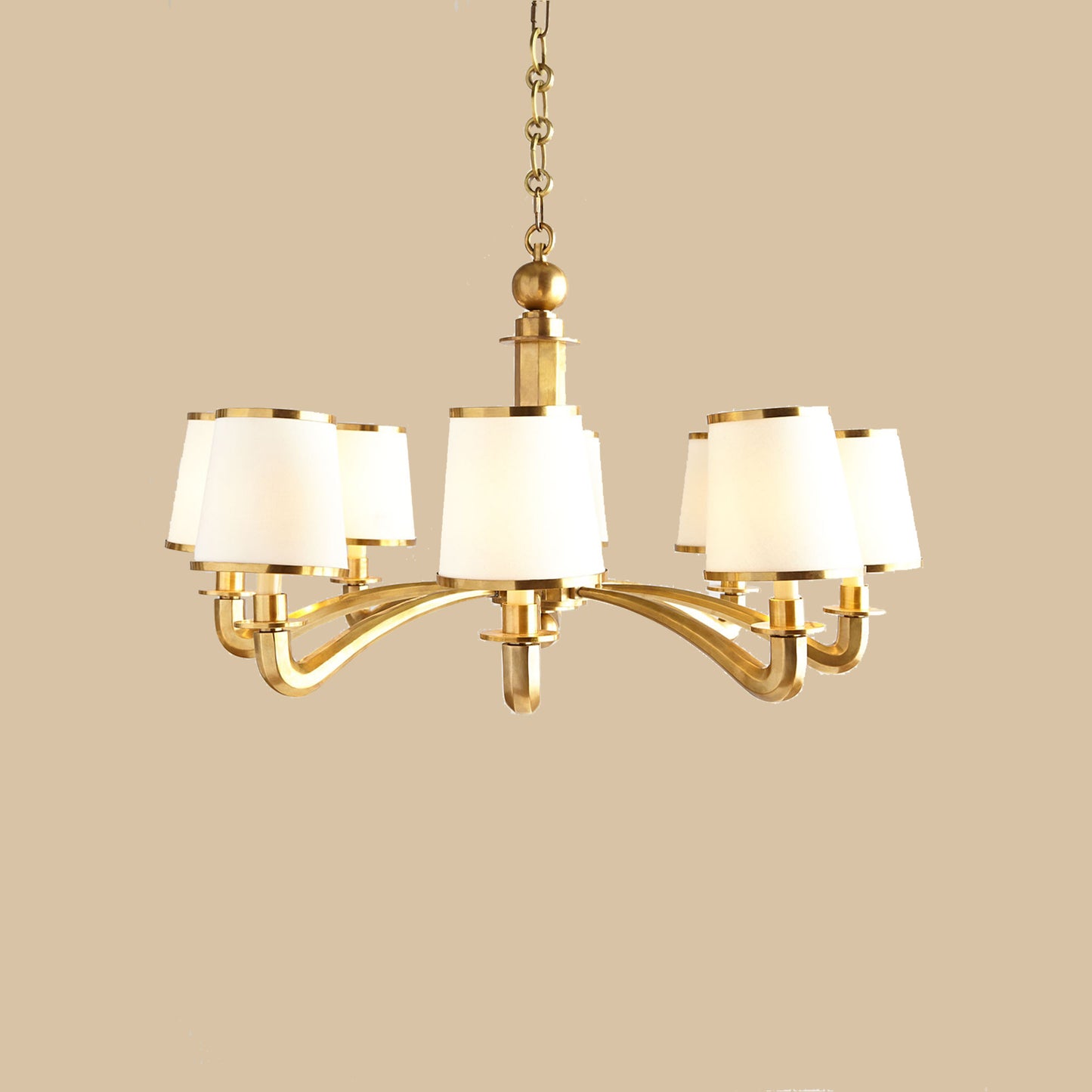 Modern Brass Fabric Shade Chandelier