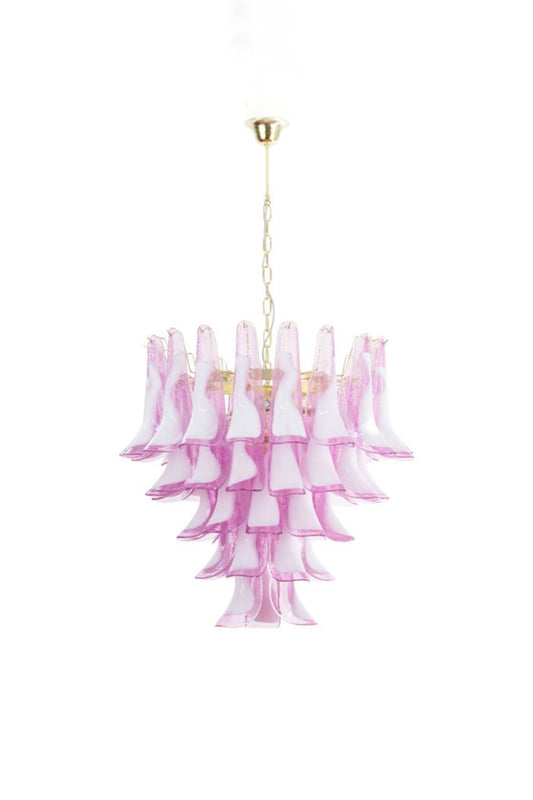 Fuchsia and White Art Glass Petal Tiered Chandelier | vexalamps