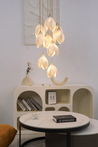 Gold Stem Ceramic Flower Chandelier - view 2 | vexalamps