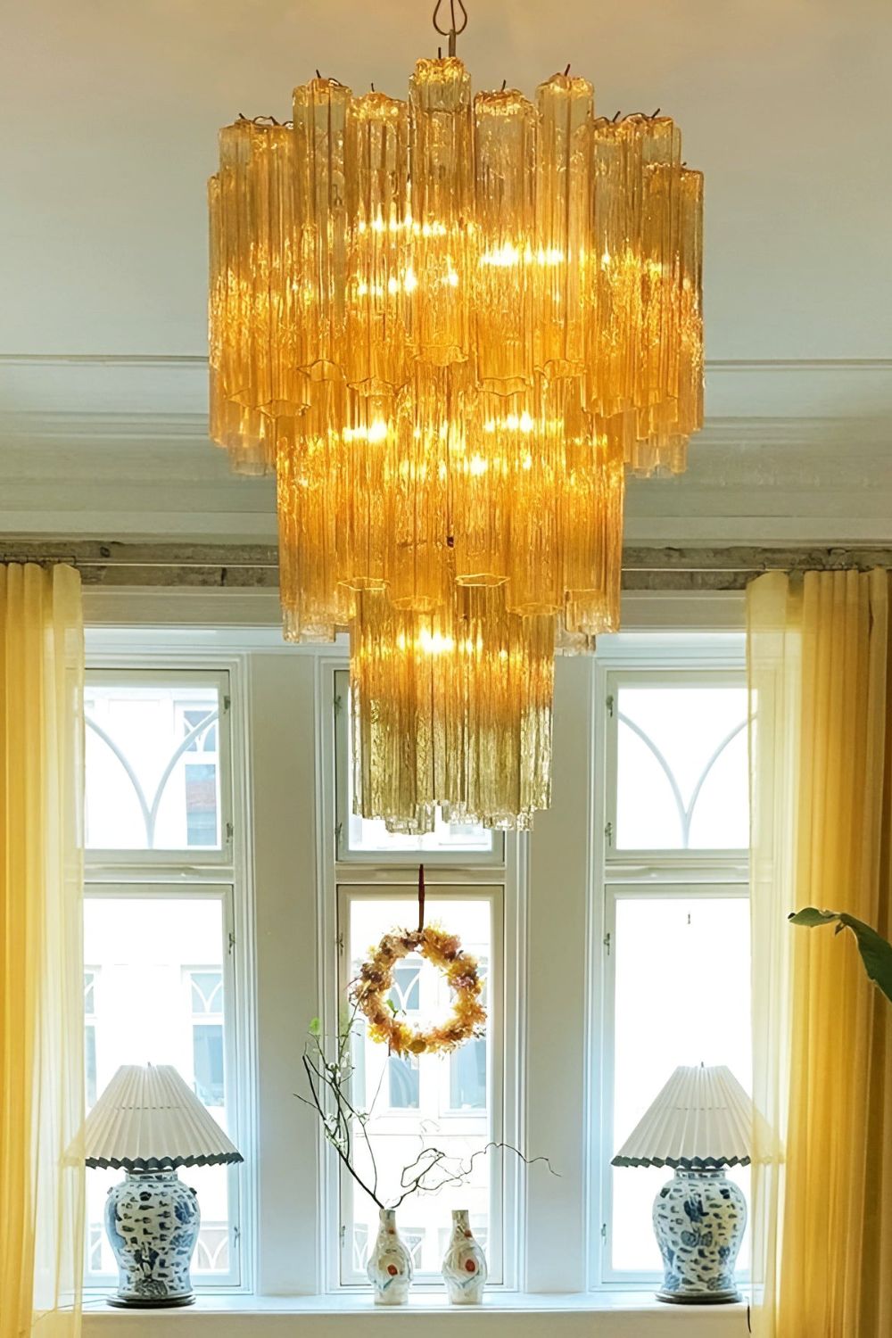 Three-Tier Yellow  Glass Art Chandelier - view 4 | vexalamps