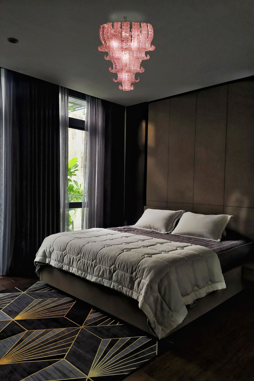 Art pink glass Felci chandelier - view 7 | vexalamps