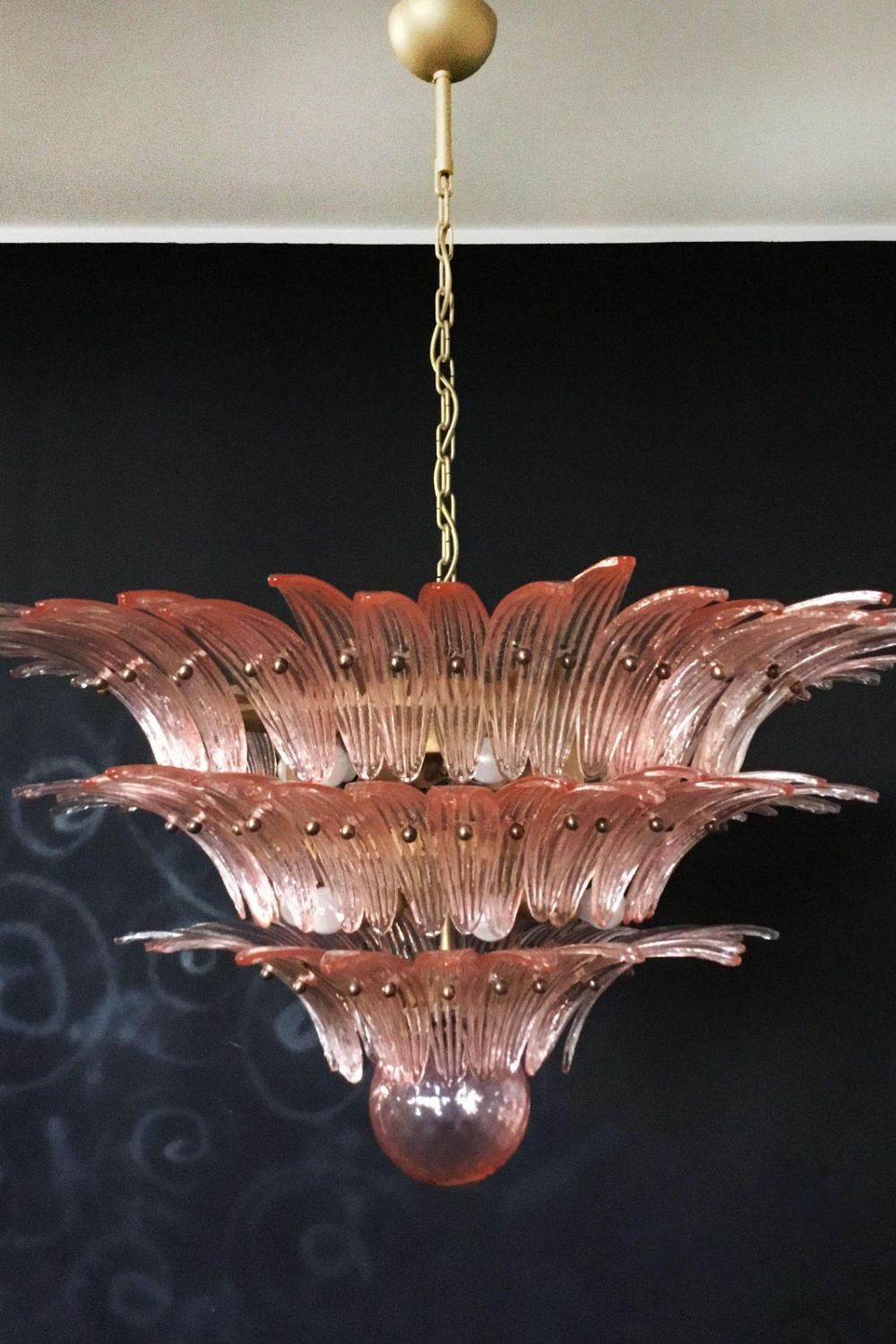 Art Vintage Palm Pink Triple Glass Chandelier - view 3 | vexalamps