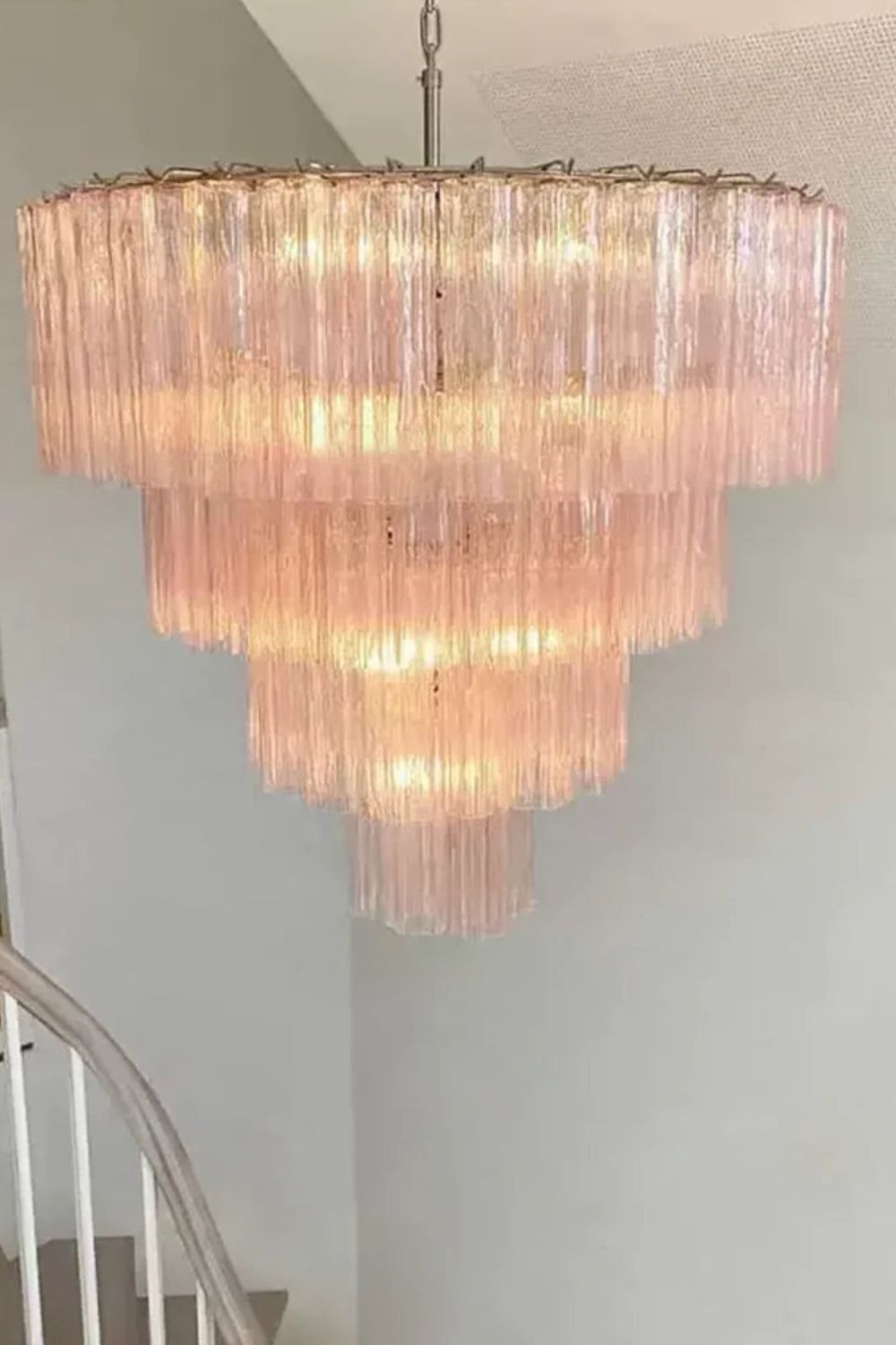 Large Pink Art Glass Tiered Chandelier - view 8 | vexalamps