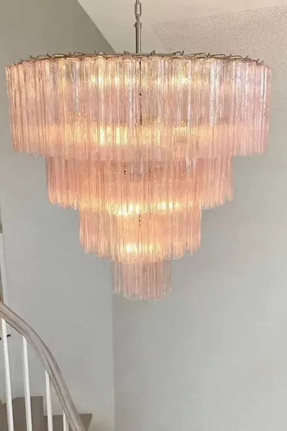 Large Pink Art Glass Tiered Chandelier - view 8 | vexalamps