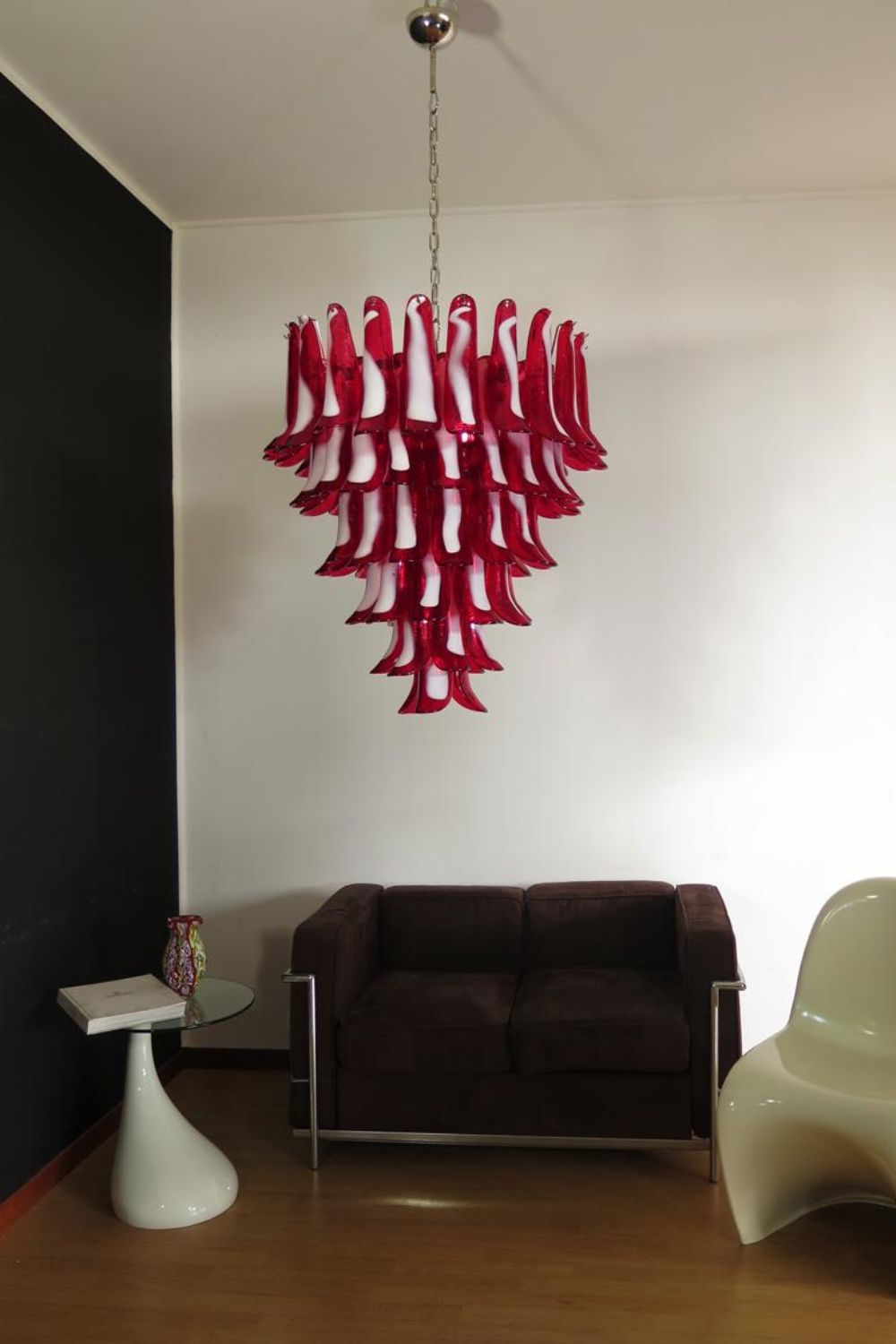 Mid-Century Red Art Glass Petal Chandelier - view 3 | vexalamps