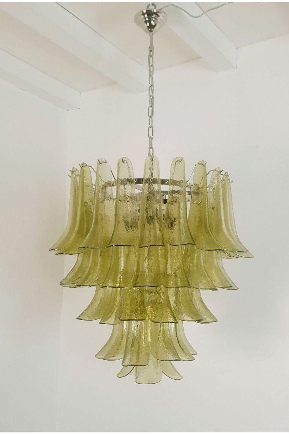 1970s Green Art Glass Petal Chandelier - view 3 | vexalamps