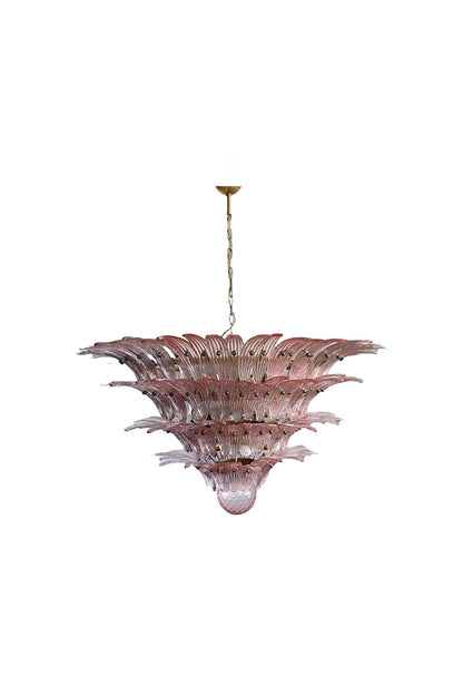 Art Four-tier pink glass palm leaf chandelier | vexalamps