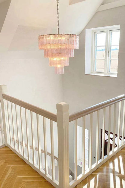 Large Pink Art Glass Tiered Chandelier - view 3 | vexalamps