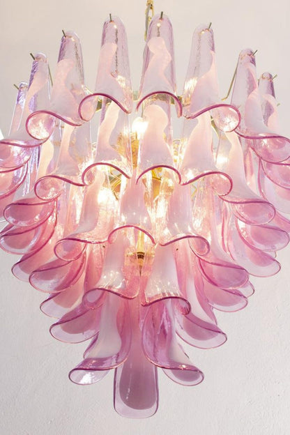 Fuchsia and White Art Glass Petal Tiered Chandelier - view 5 | vexalamps
