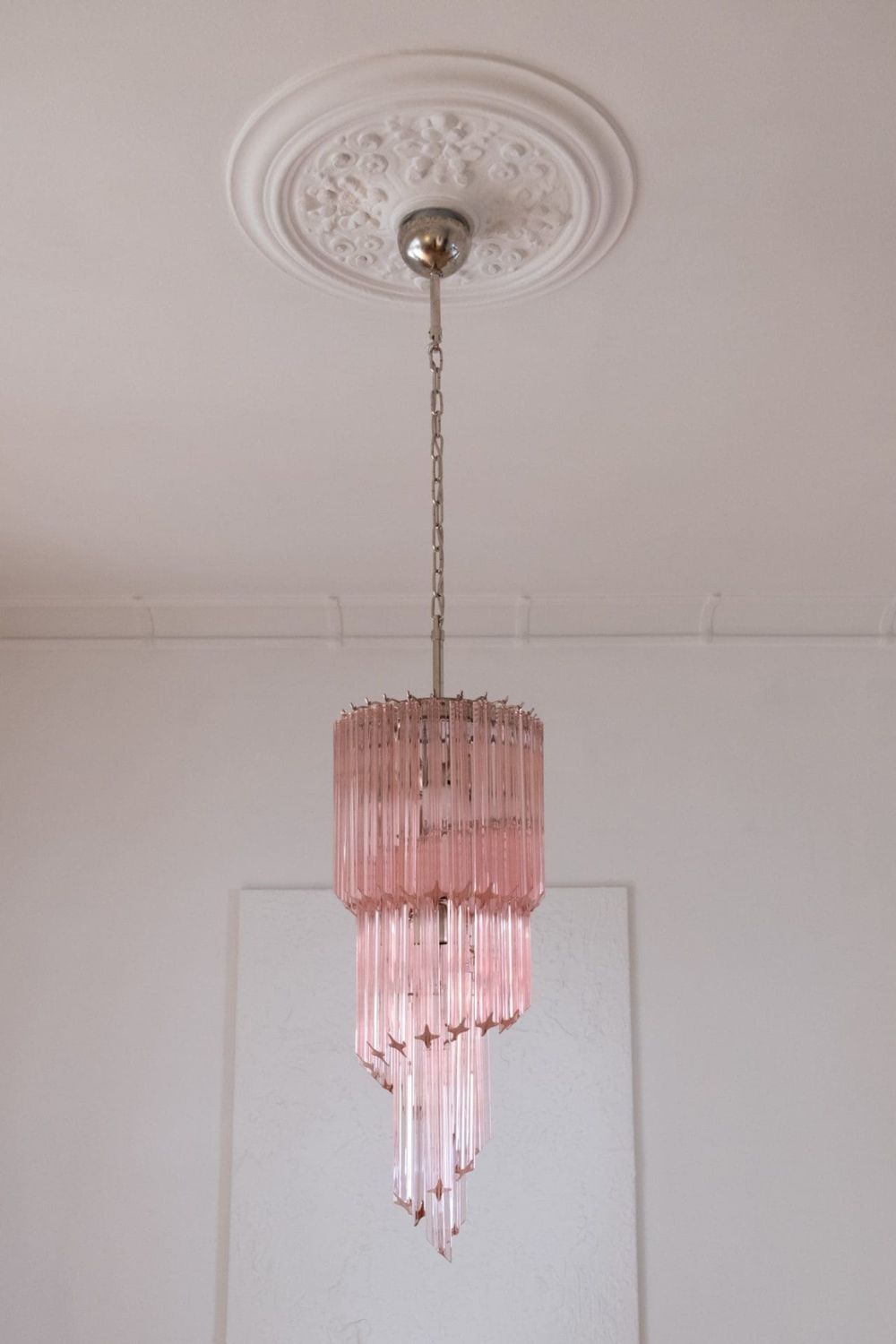Pink Art Glass Prism Spiral Chandelier - view 3 | vexalamps