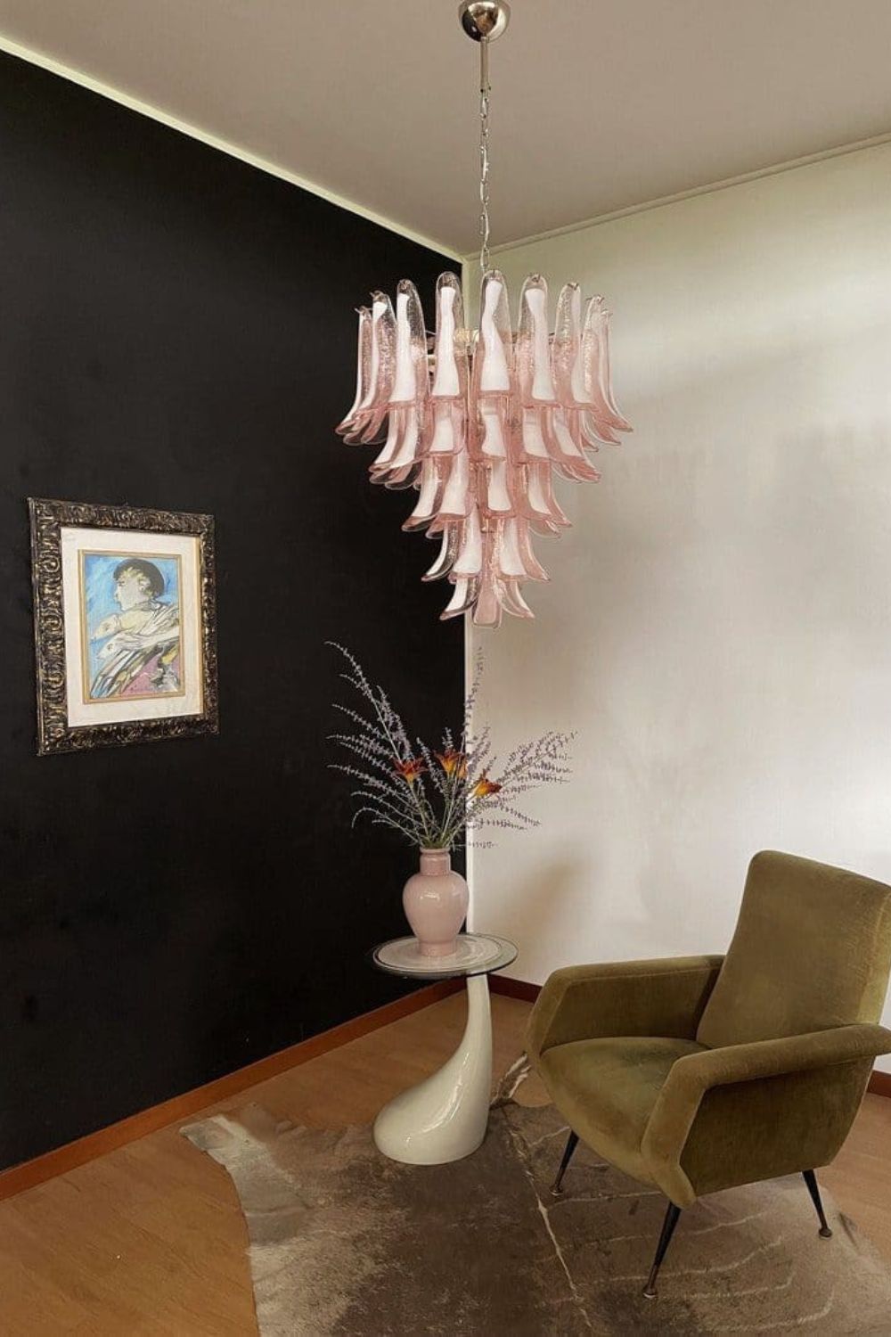 Art Blush Pink Glass Petal Chandelier - view 4 | vexalamps