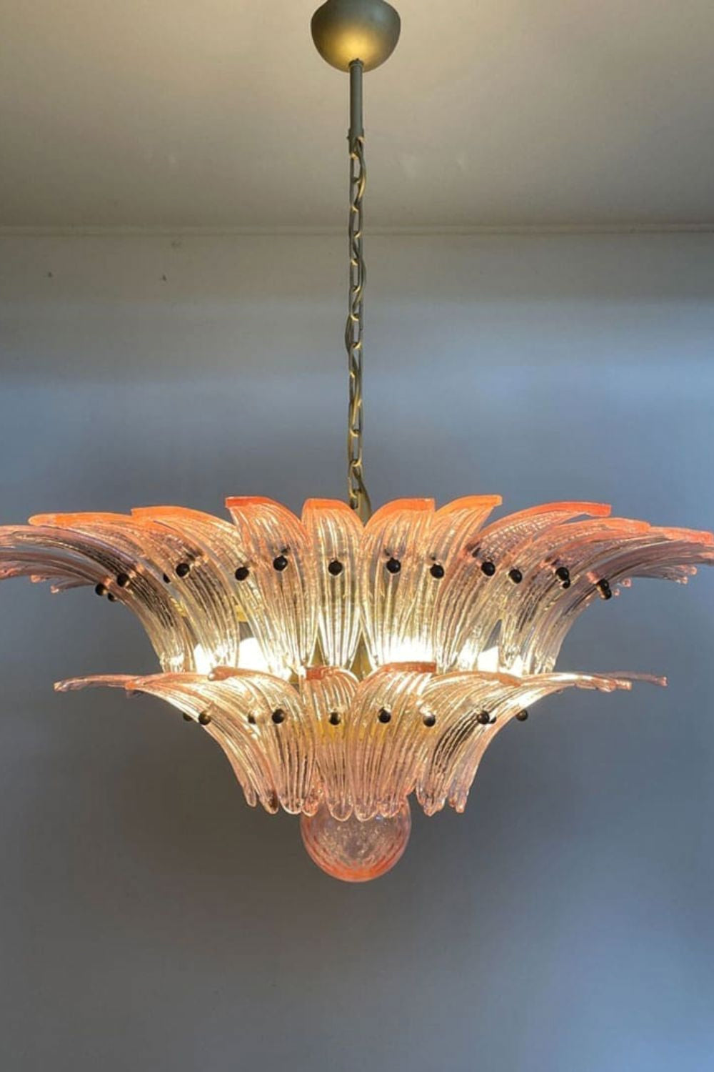 Vintage Art Pink Palm Leaf Glass Chandelier - view 2 | vexalamps