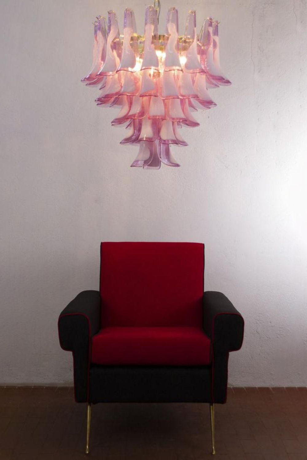 Fuchsia and White Art Glass Petal Tiered Chandelier - view 2 | vexalamps