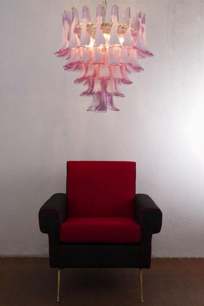 Fuchsia and White Art Glass Petal Tiered Chandelier - view 2 | vexalamps